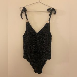 Maiyo Tess Crochet One Piece Swimsuit in Black and Gold